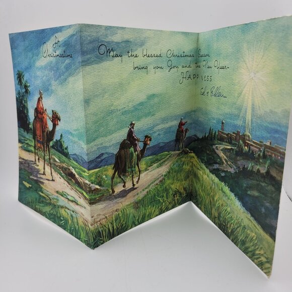 Vintage At Christmastime Greeting Card With Camel & Desert Scene - Picture 1 of 5